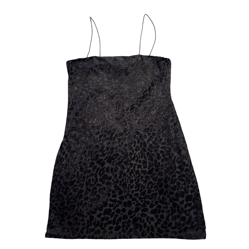 Wild Fable Black Leopard Print Velvet Mini Dress Spaghetti Strap Size M